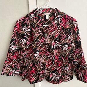 Christopher & Banks Woman’s XL Bold Tropical Leaf Zip Up Blazer Jacket - Preused